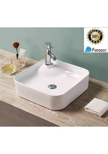 Puroser Gökceada Kare Tezgah Üstü Çanak Lavabo