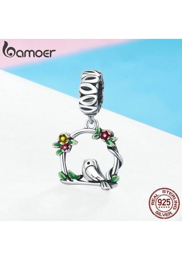 Bamoer Yeni Varış 100% 925 Ayar Gümüş Baharın Habercisi Kuş Kafesi Kolye Charm