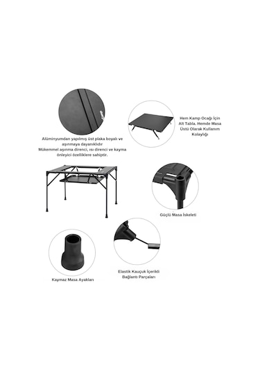Kingcamp Loes Ultralight Alüminyum Midi Katlanır Kamp Masası Siyah