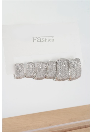 Kadın Vip Seri Zirkon Taşlı 3 Boy 6'lı Küpe Seti Zrk004 - Gümüş