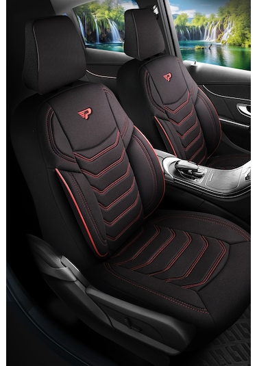 Siyah - Kırmızı Panda Manavgat Serısı Lakos Kumaş Oto Koltuk Kılıfı - Tam Set