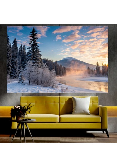 Dağ Ve Nehir Manzaralı Sanatsal Dekoratif Duvar Tablosu