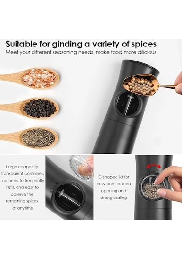 Sones Yerçekimi İndüksiyonlu Elektrikli Tuz Ve Karabiber Öğütücü Led Işıklı Ayarlanabilir Kaba Öğütücü Siyah