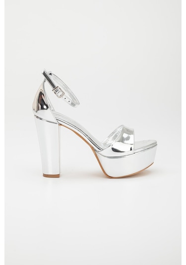 Tek Bant Rugan Gümüş Kadın Platform Topuklu Abiye Ayakkabı 2385 Gümüş