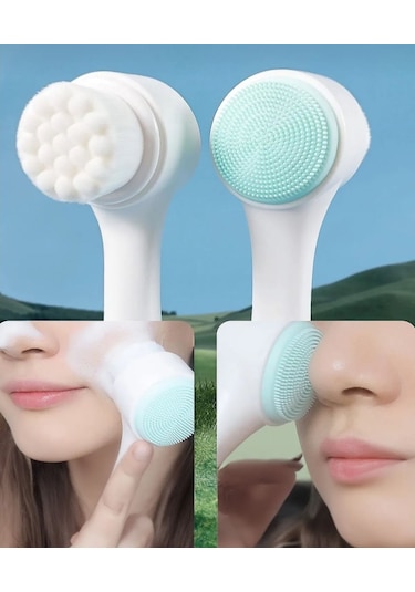 Keops Çift Taraflı Silikon Cilt Temizleme Fırçası Plastik
