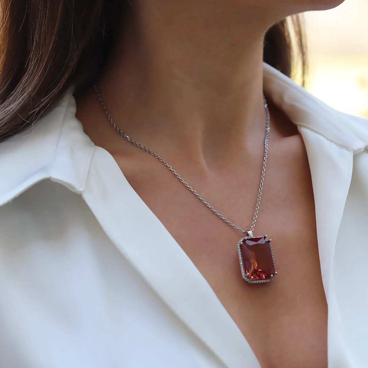 Zultanit Taşlı Mega Baget Gümüş Kolye Gümüş