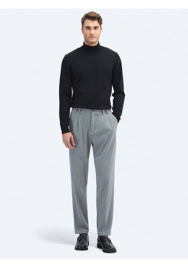 Gri Dokuma Carrot Fit Casual Pantolon Gri