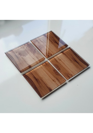 Decorita Cam Bardak Altlığı Yeni Ahşap Desen 4'lü Takım 10 x 10 CM Çok Renkli