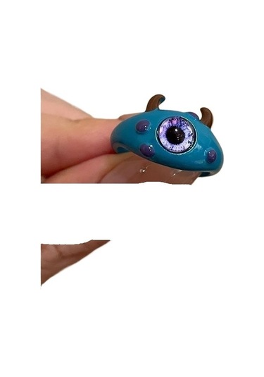 Soulader Sevimli Canavar Figürlü Çizgi Film Tarzı Niş Tasarım Yüzük Kadınlar İçin İlginç Karakter Yüzük Modelleri İşaret Parmağı Yüzüğü Mavi