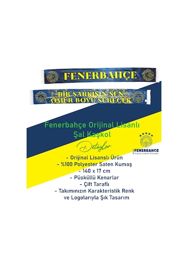 Fenerbahçe Orijinal Lisanslı Bir Şarkısın Sen Fenerbahçe Saten Şal Atkı Lacivert - Sarı