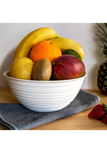 Ceronni Galaksi Desenli Kapaklı Kase 3lü Set 3lt 2lt 1lt Beyaz Beyaz