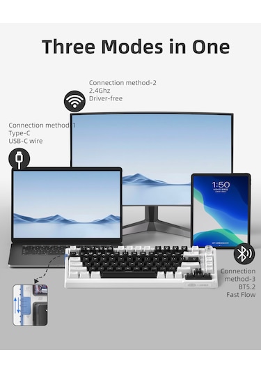 Magegee Sky81 83 Tuş Kablosuz Rgb Hot-swap Gasket Siyah-beyaz Gaming Klavye