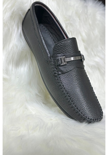 Günlük Erkek Hakiki Deri Siyah Tokalı Kaymaz Taban Casual Klasik Ayakkabı Rahat 600 - 601 - 603 Demir Tokalı