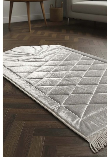 Gri Kapitone Dolgulu Lüks Seccade 65x115 Cm