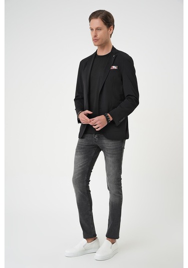 Regular Kalıp Mono Yaka Torba Cep Casual Siyah Ceket C 709 Siyah