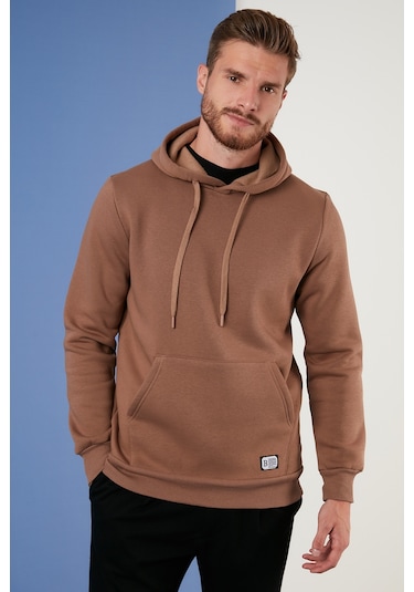Buratti Regular Fit Kapüşonlu Kanguru Cepli Içi Tüylü Yumuşak Şardonlu Erkek Sweat 5905281 Sütlü Kahve