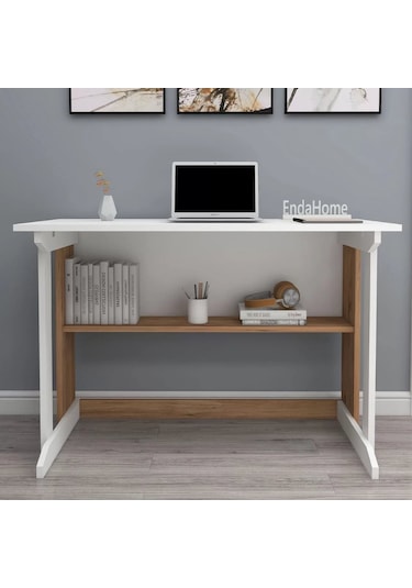 Reyo Home Enda Pillar Kütüphaneli Çalışma Masası 100x56cm Çam-bey Atlantik Çam - Beyaz