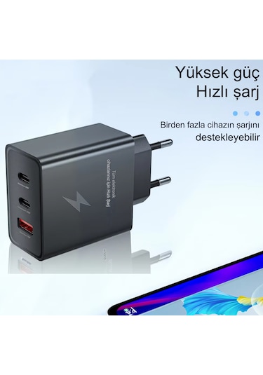 Type C & Type A Hizli Sarj Aleti Uclu 2xtype C- Usb 65w 25w 15w