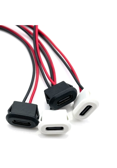 Type C Panel Montaj Dişi Soket 2pin 10cm Kablolu Uzatma Konnektör