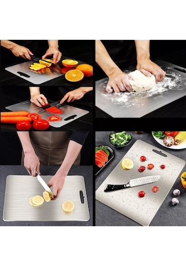 Novahub 1 Adet 39x28cm Paslanmaz Çelik Kesme Tahtası - Mutfak Aracı - Doğrama Tahtası - Ev Kullanımı İçin Diğer