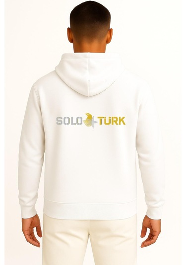 Kapüşonlu Solotürk F16 Gösteri Ekibi Cep Ve Sırt Tasarımlı Unisex Sweatshirt Beyaz