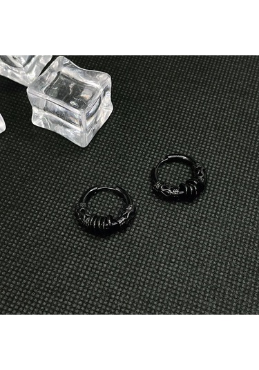 Siyah Yuvarlak Paslanmaz Çelik Kore Tarzı Küpe Ejderha Deseni Daire Kulak Çıtçıt Erkekler Hoop Küpeler Siyah