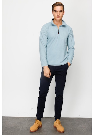 İgs Erkek Mavi Standart Yarım Fermuar Polar Mavi