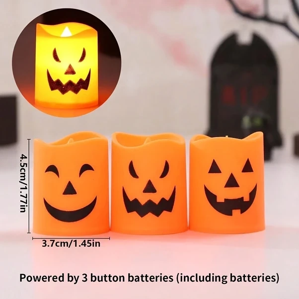 Gateesat 6 Adet Led Cadılar Bayramı Pil İle Çalışan Alevsiz Parlak Yüzlü Balkabağı Dekor Diğer