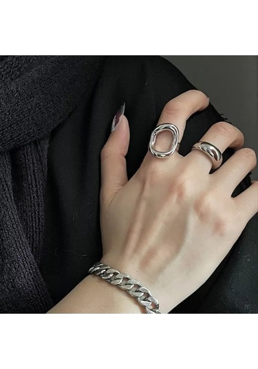 925 Ayar Gümüş Içi Boş Oval Ayarlanabilir Retro Yüzük