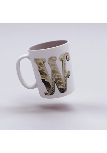 W Harfi Bardak, Monogram 330 Ml Barok Oymalı Görünüm Beyaz