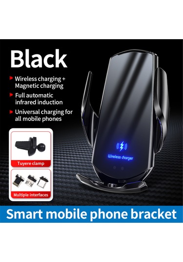 Jeemson Araç İçin 15w Kablosuz Şarj Fonsu - Akıllı Sensörlü Otomatik Açılış-kapanış, 360 Derece Döner Telefon Tutucu Siyah Siyah