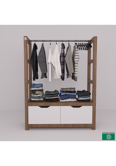 Askılık Çekmeceli Ve Geniş Açık Raflı Yatak Odası Beyaz - Ceviz