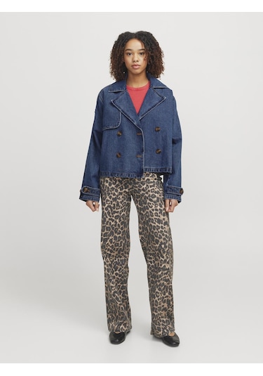 Jack & Jones Kadın Kısa Denim Trençkot - Carlie - 12269054 Medium Blue Denim Çok Renkli