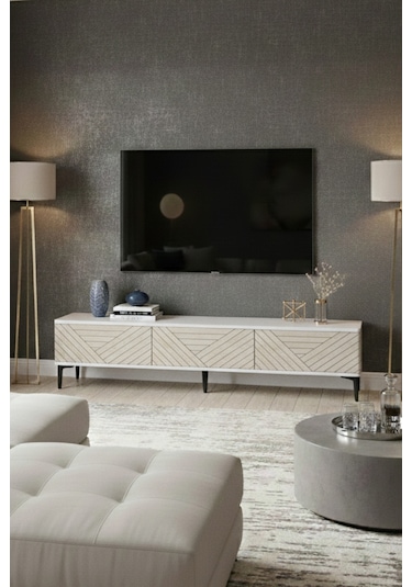 Tsa1804bt - Ferro180 Tv Stand, Tv Sehpası Beyaz-traverten Kapak 180cm Beyaz-traverten