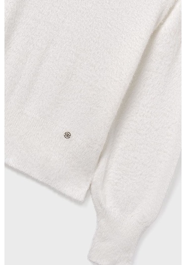 Kız Çocuk Balon Kol Yumuşak Dokulu Triko Kazak - Ekru Susam