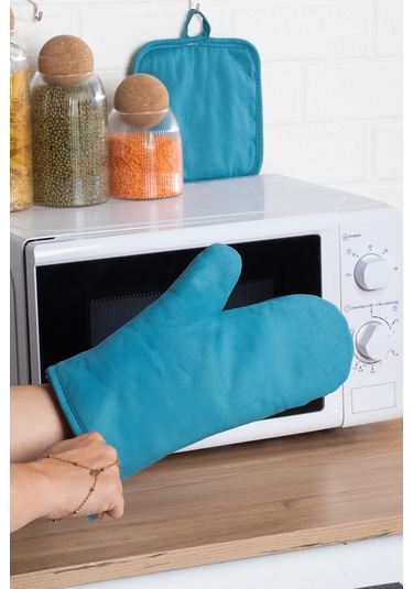 Porsima 3136 2li Isıya Dayanıklı Fırın Eldiveni Seti Mutfak Eldiveni Seti Mavi Mavi