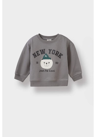 Defacto Erkek Bebek 2li Takım Baskılı Sweatshirt Eşofman Altı E8994a525augr454 Gri