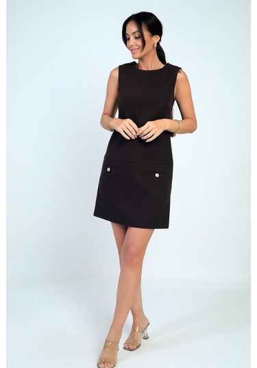 Kadın Filoto Detaylı Kısa Elbise-41787 Kahve