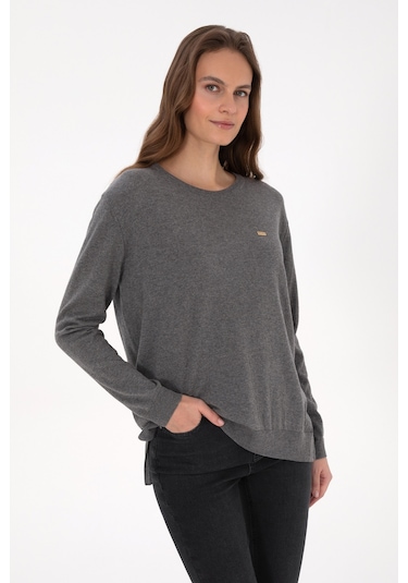 U.S. Polo Assn. Kadın Gri Melanj Bisiklet Yaka Basic Kazak 50313579-VR086
