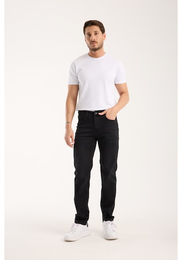 Erkek Pantolon Siyah Regular Fit Fermuarlı Jeans Siyah