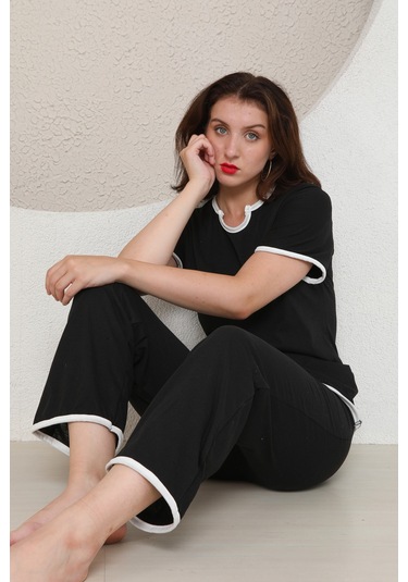 Fames Pijama Yazlik Penye Kadin Pijama Takim Siyah