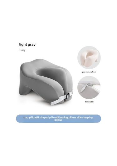 Mufunye Ofis Okul Yorgunluk Allevi Memory Foam Boyun Desteği U-kalıp Mavi 28x24x17cm Uyku Yastığı Açık Gri