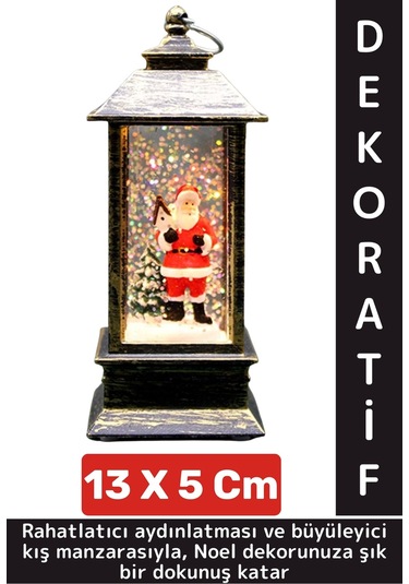 Dekoratif Hediyelik Ev Ofis Christmas Yılbaşı Noel Tema Şık Noel Babalı Işıklı Kar Küresi 12 X 5 Cm