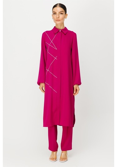 Taş Yapıştırma Detaylı Tunik Pantolon Takım Fuşya-fuşya Fuşya