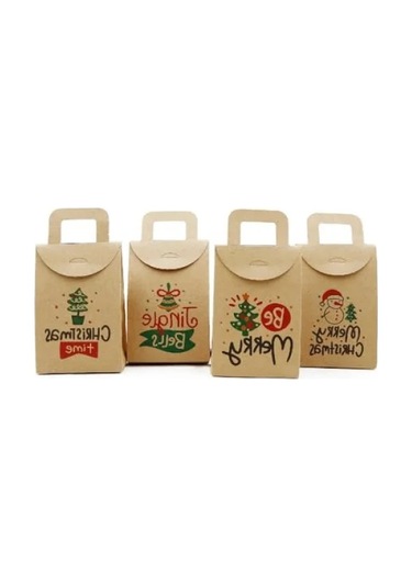10x15 Cm Noel Ve Yılbaşı Temalı Kraft Hediye Kutusu Seti - 4 Adet