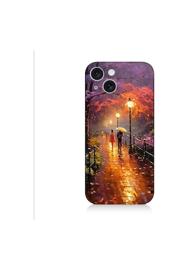 Apple Uyumlu iPhone 15 Plus Yağmurlu Park Desenli Silikon Kılıf Silikon