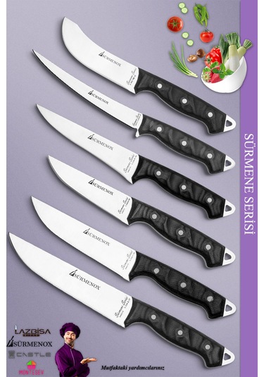 Sürmene Serisi Mutfak Bıçak Seti Et Ekmek Sebze Salata Fileto Bıçağı 6 Lı Set Siyah Mft-138 Siyah