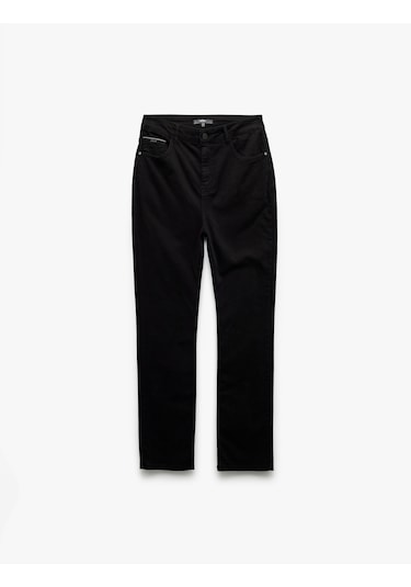 Koton Normal Bel Düğmeli Pamuklu Cep Detaylı Gabardin Pantolon Siyah 6wam40063hw Siyah