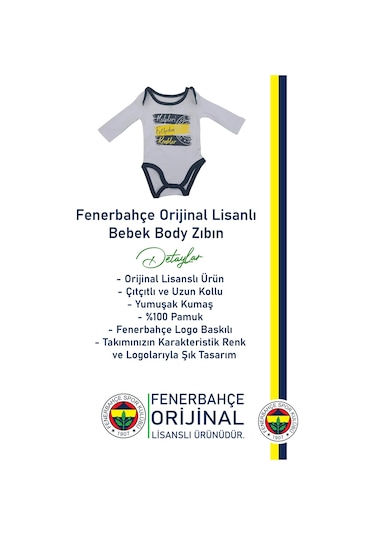 Fenerbahçe Lisanslı Kalpleri Fetheden Renkler Bebek Body Zıbın Beyaz