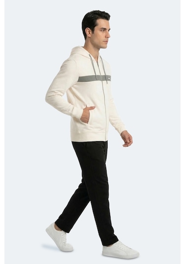 Slazenger Kralon I Erkek Kapüşonlu Cepli Ekru Sweatshırt